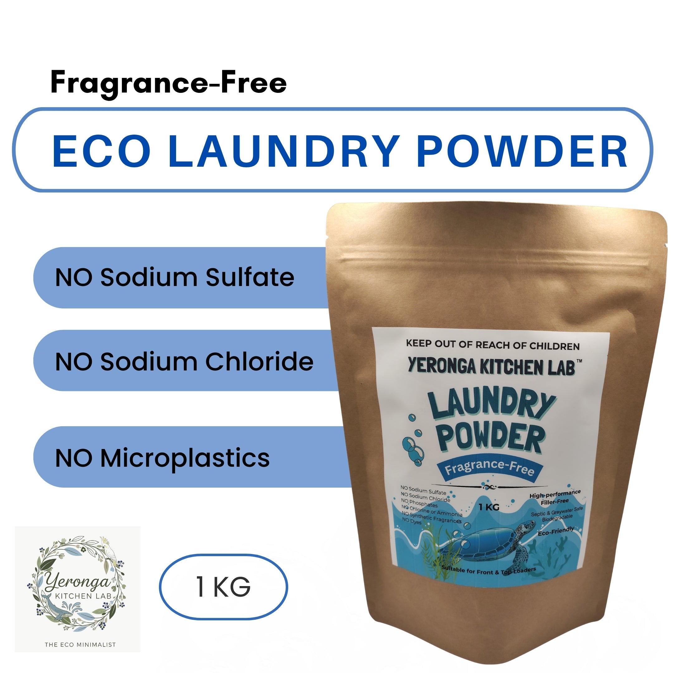 Yeronga Kitchen Lab Laundry Powder (Eco-Friendly & Fragrance-Free ) 1KG
