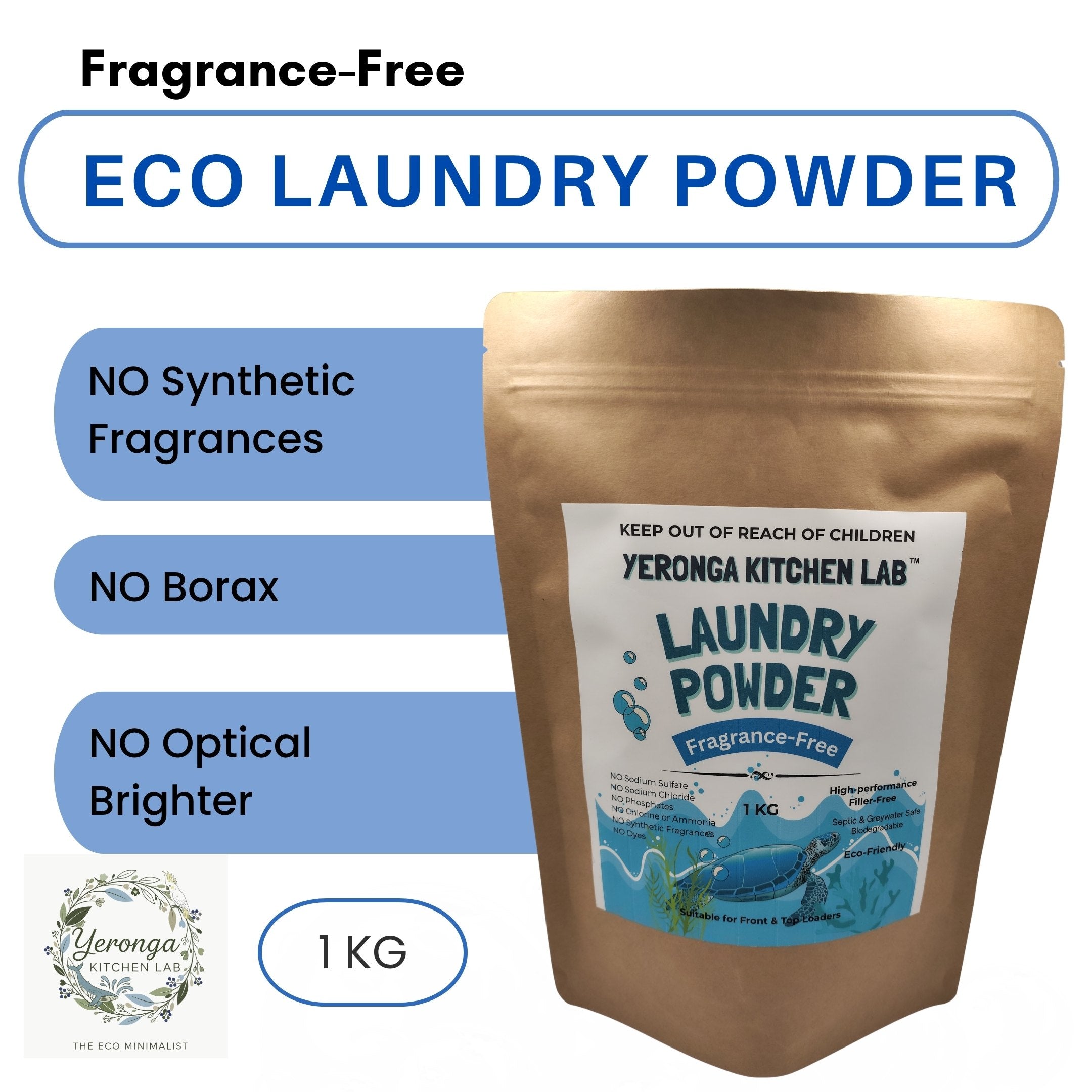Yeronga Kitchen Lab Laundry Powder (Eco-Friendly & Fragrance-Free ) 1KG