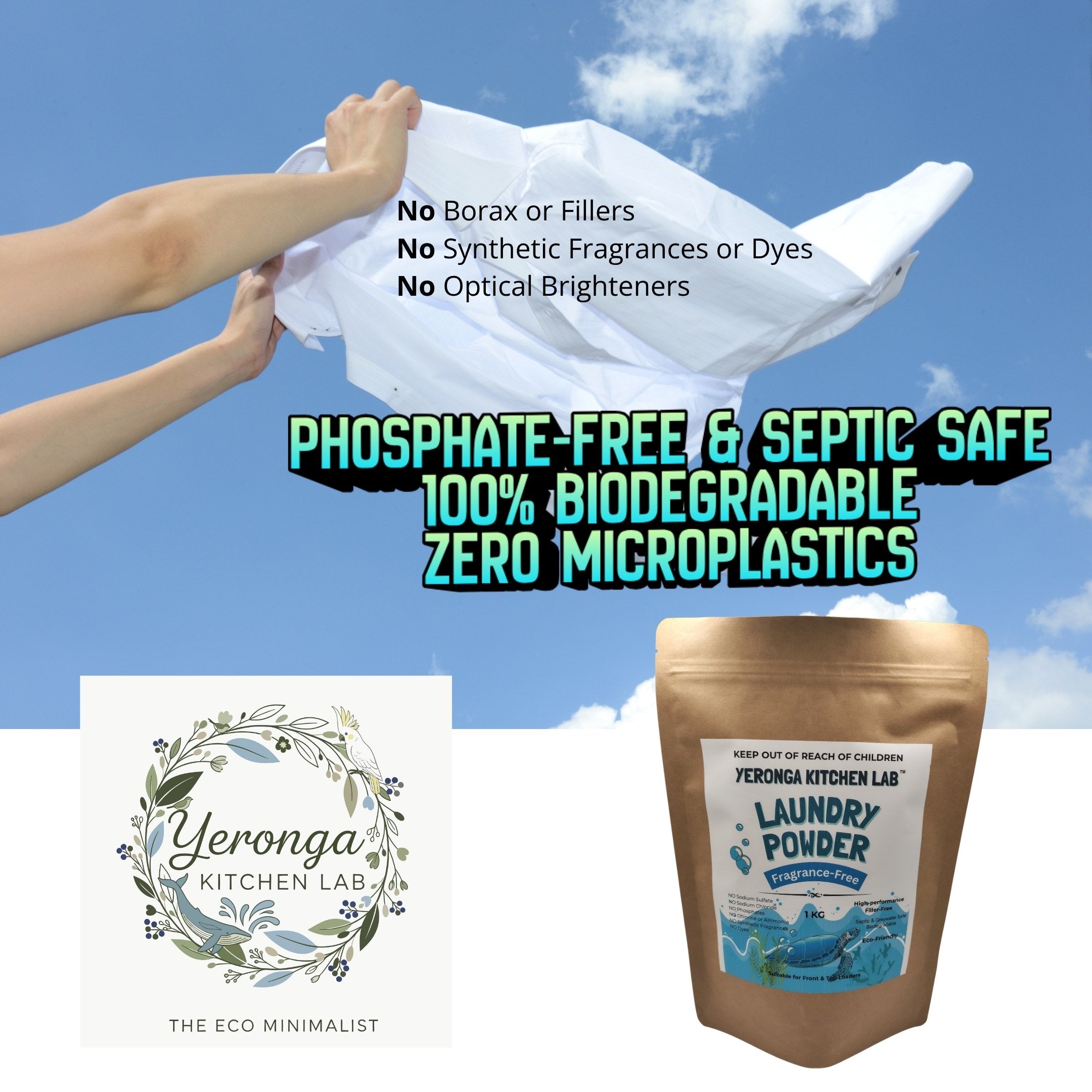Yeronga Kitchen Lab Laundry Powder (Eco-Friendly & Fragrance-Free ) 1KG