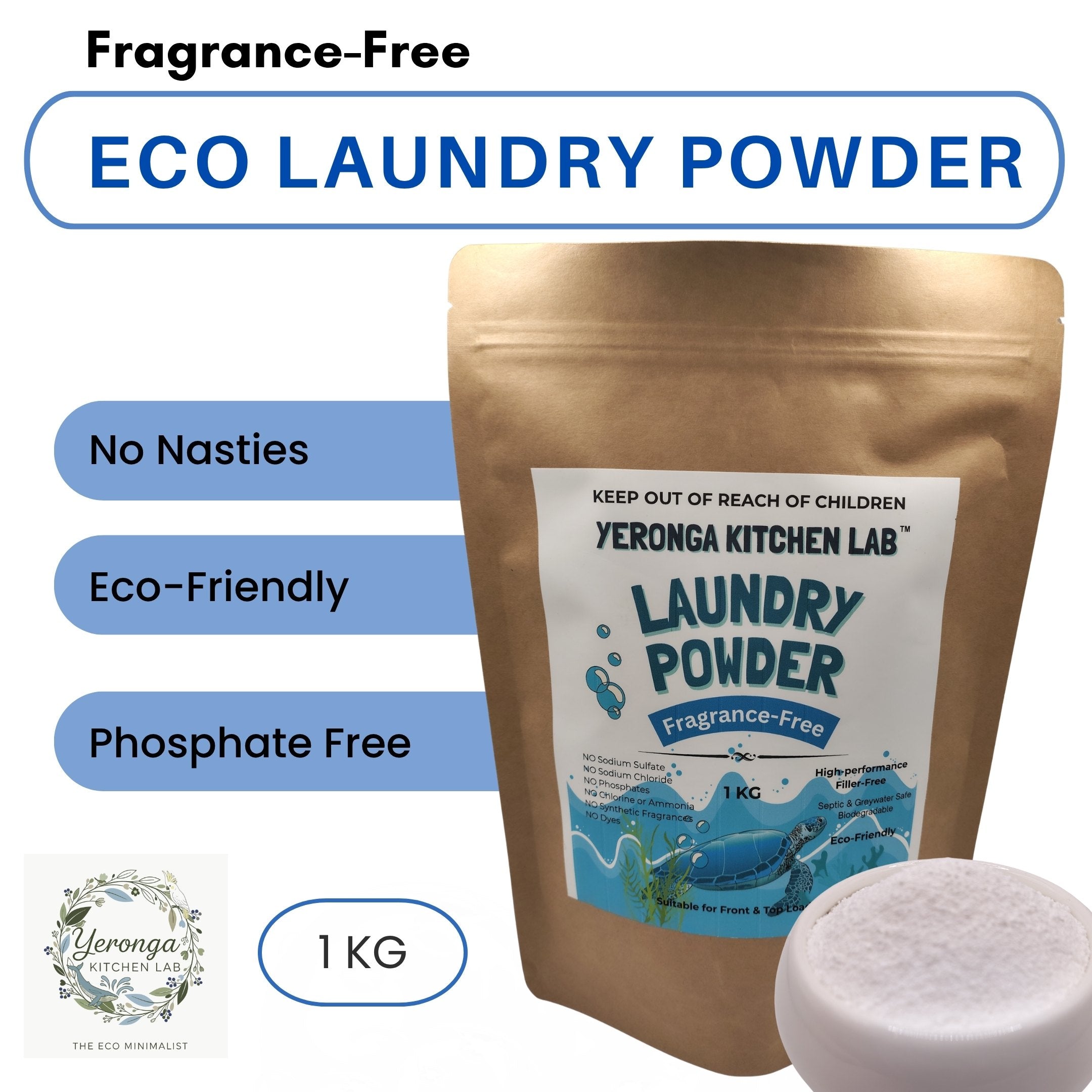 Yeronga Kitchen Lab Laundry Powder (Eco-Friendly & Fragrance-Free ) 1KG