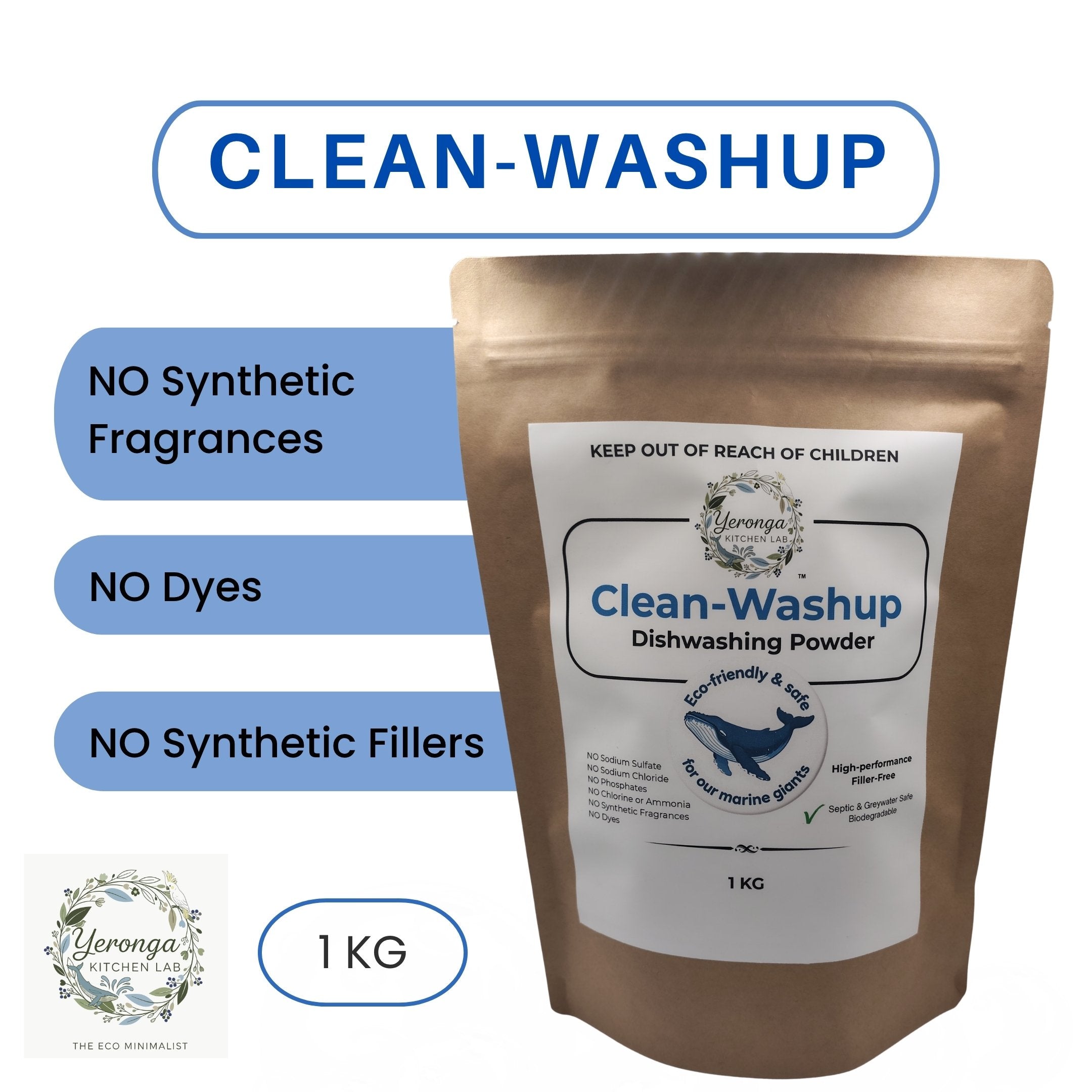 Clean-Washup: Dishwashing Powder - Zero Nasty Residue & Microplastic-Free, Fragrance-Free, Eco-Friendly Concentrated Formula, 1KG